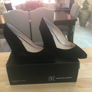 INC Black Wedge Suede Booties